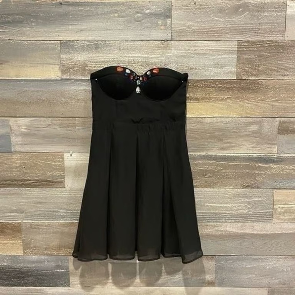Strapless Black Cocktail Dress with Jewel Accents